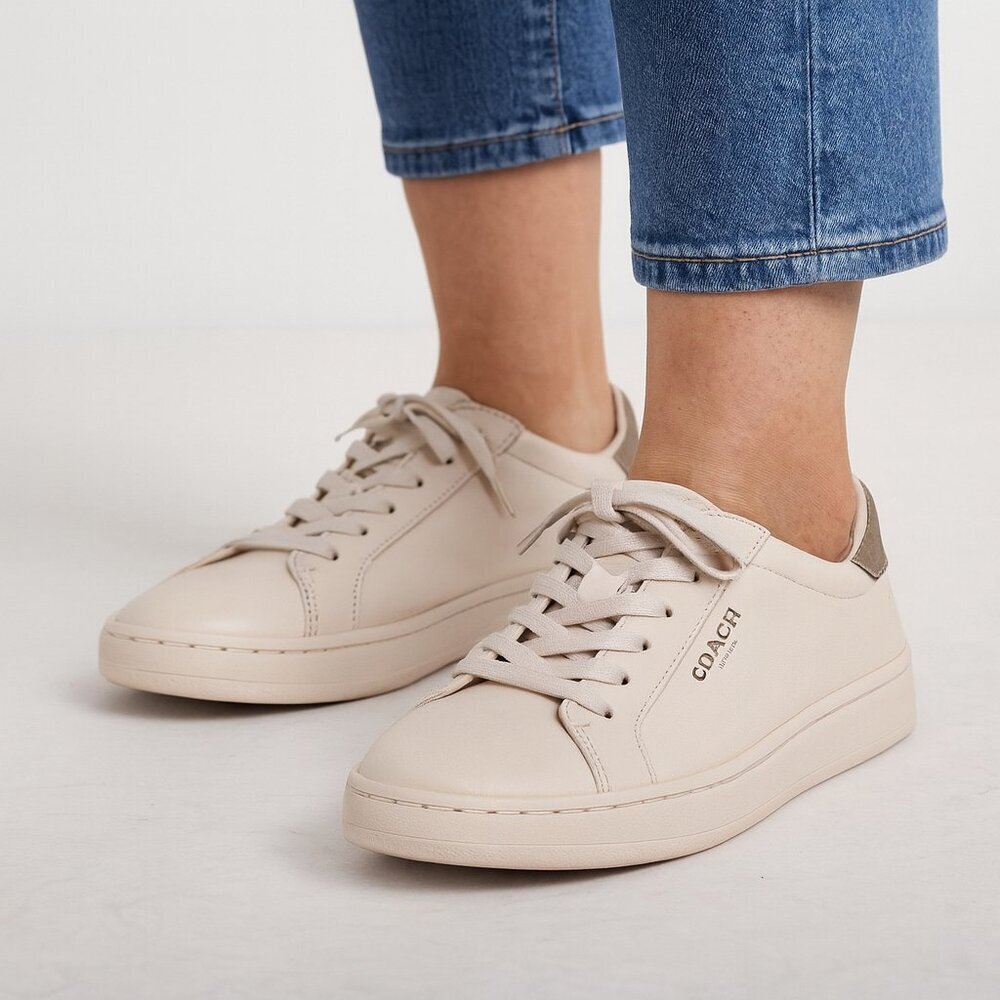 Coach White Leather Sneakers – Women’s 7.5B | Classic Minimalist Designer Shoes
